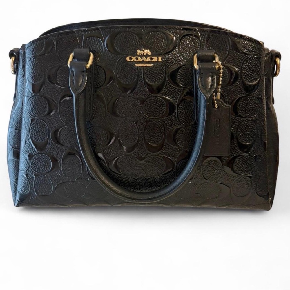 Coach black patent leather signature crossbody bag
